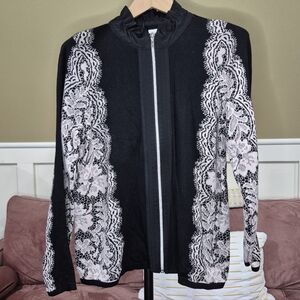 Chic Black and White Lace Bomber Jacket